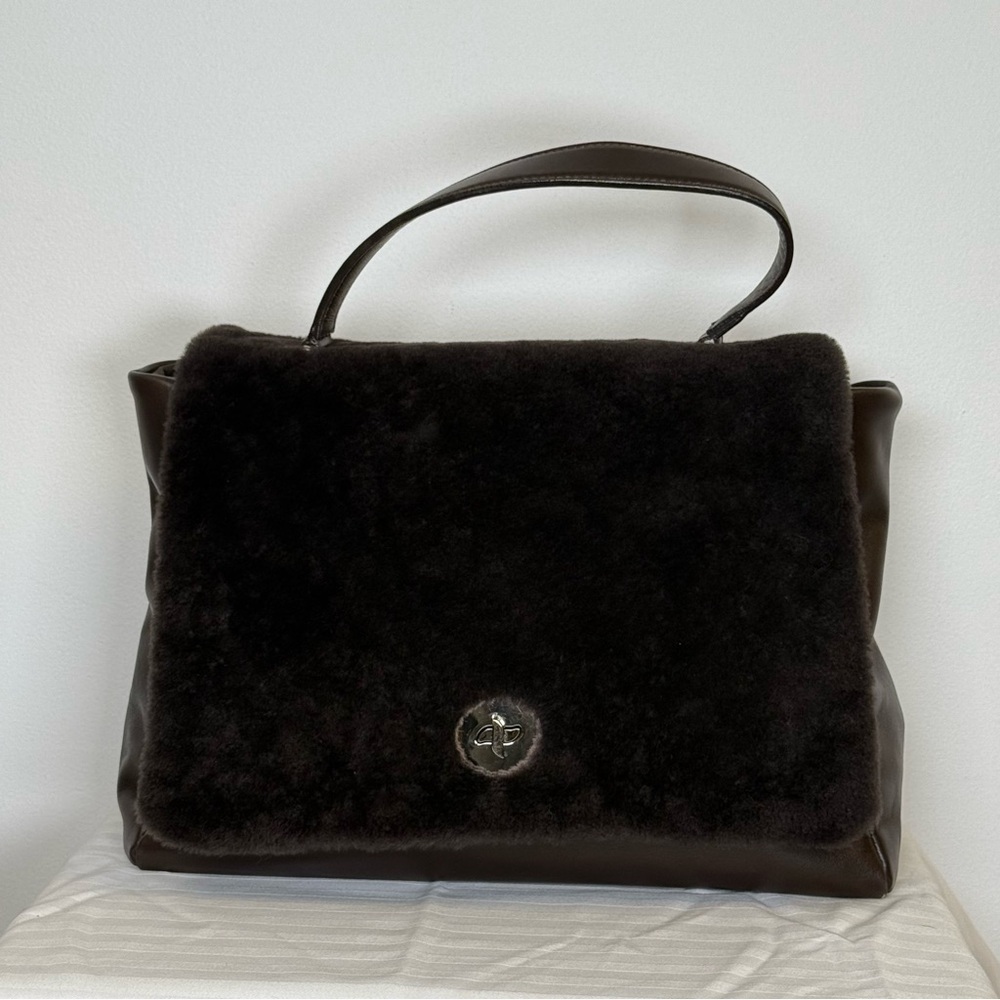 Varriale Italian Dark Brown Leather And Shearling Messenger Bag Adjustable Strap - Picture 13 of 16